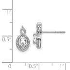 Sterling Silver 925 White Topaz & Diamond Button Earrings Rhodium-Plated Oval Design