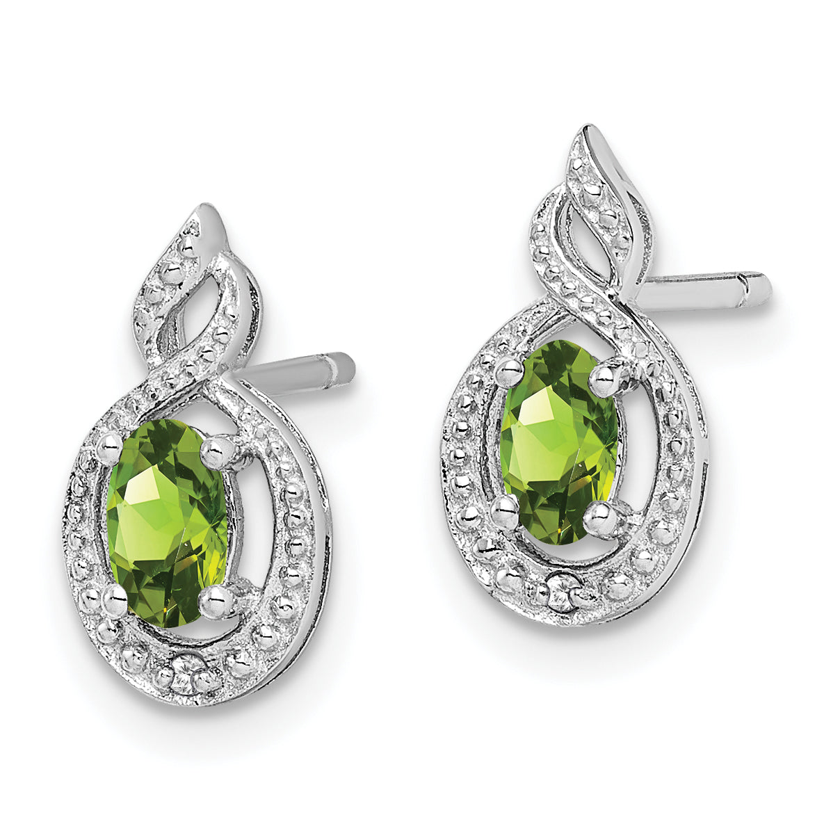 Sterling Silver Rhodium-Plated Peridot and Diamond Earrings  August Birthstone Elegance