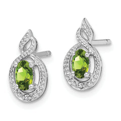 Sterling Silver Rhodium-Plated Peridot and Diamond Earrings  August Birthstone Elegance