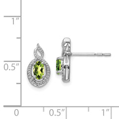 Sterling Silver Rhodium-Plated Peridot and Diamond Earrings  August Birthstone Elegance