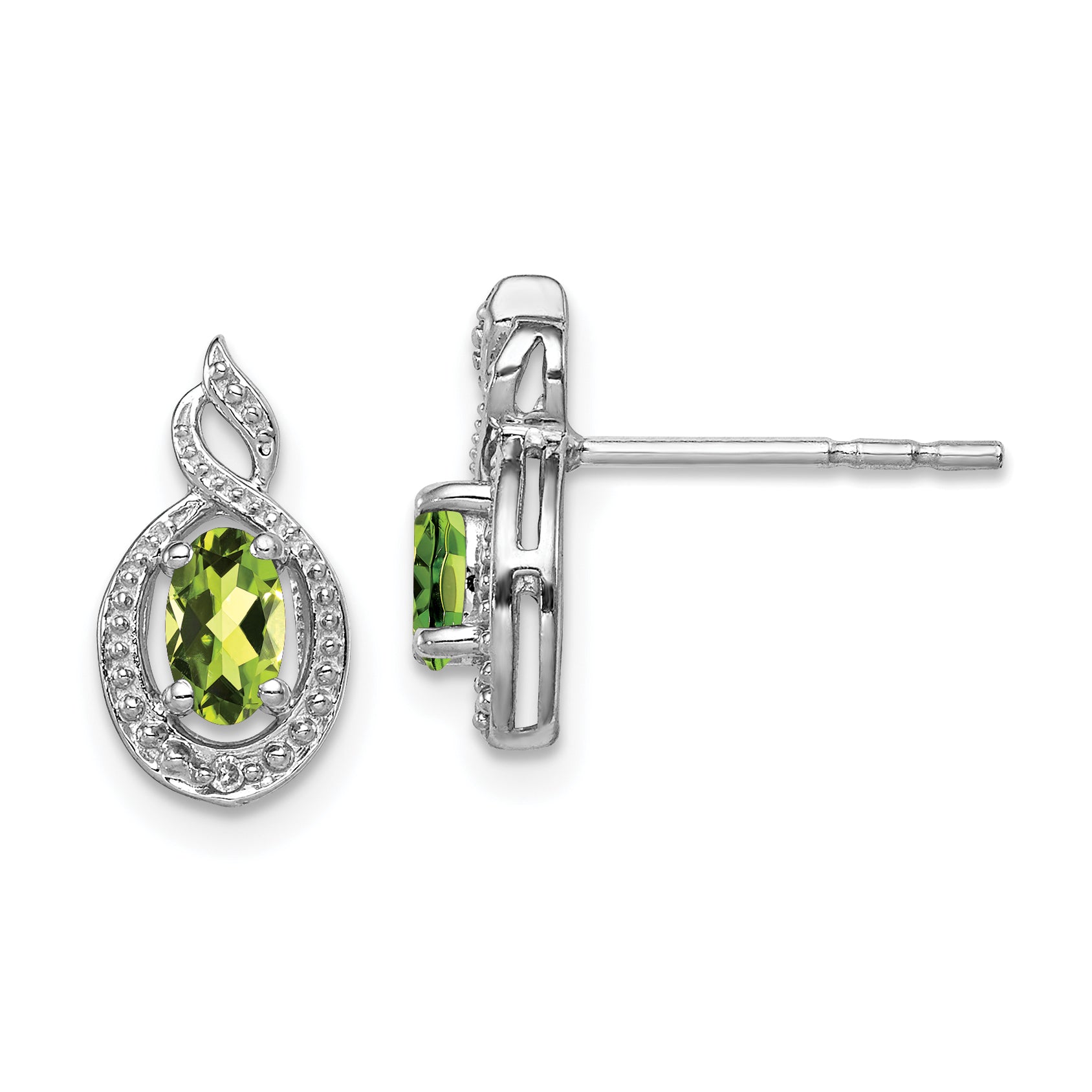 Sterling Silver Rhodium-plated Peridot & Diam. Earrings Main image