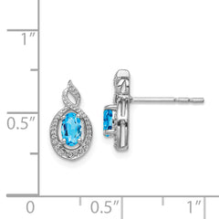 Sterling Silver Rhodium-Plated Blue Topaz & Diamond Button Earrings Elegant Birthstone Design