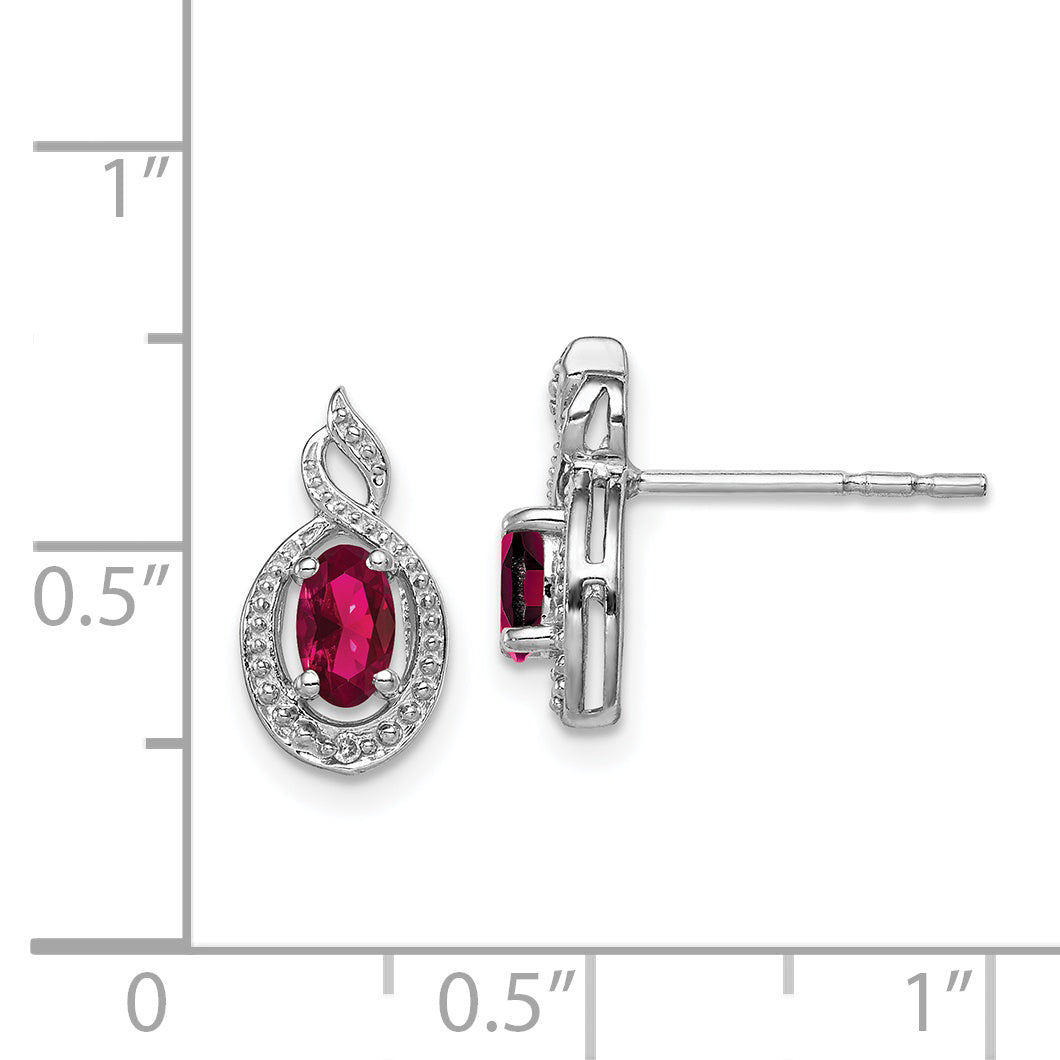 Sterling Silver Rhodium-Plated Ruby & Diamond Earrings  Elegant July Birthstone