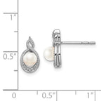 Sterling Silver 925 Rhodium-Plated Pearl & Diamond Button Earrings  Elegant June Birthstone