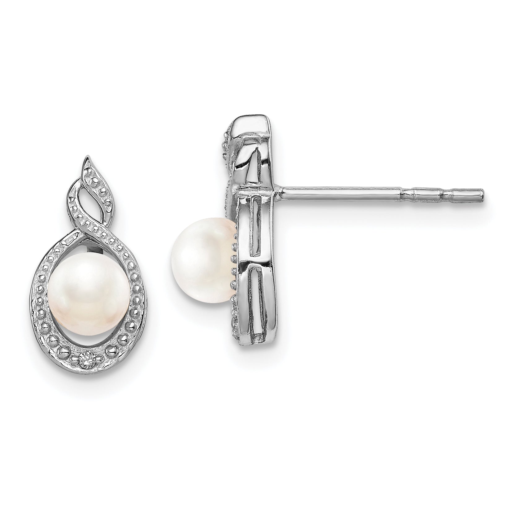 Sterling Silver Rhodium-plated FW Cultured Pearl & Diam. Earrings Main image