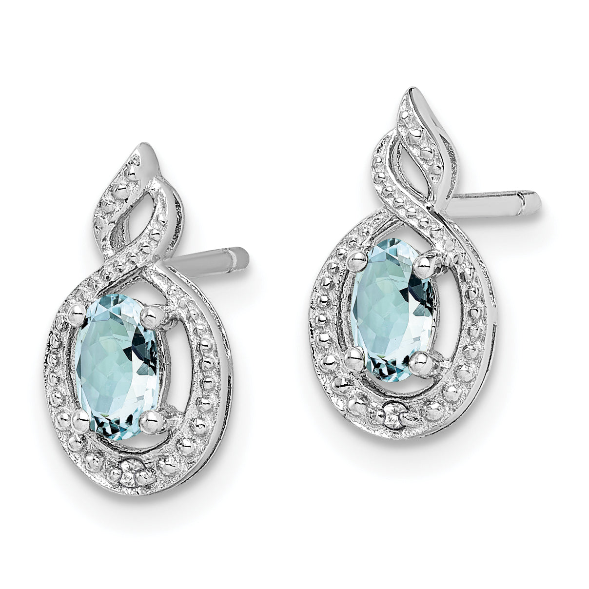 Sophia Jewelers Sterling Silver 925 Aquamarine & Diamond Rhodium-Plated Button Earrings Secondary image