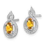 Sterling Silver Rhodium-Plated Citrine & Diamond Button Earrings November Birthstone Elegance