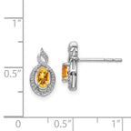Sterling Silver Rhodium-Plated Citrine & Diamond Button Earrings November Birthstone Elegance