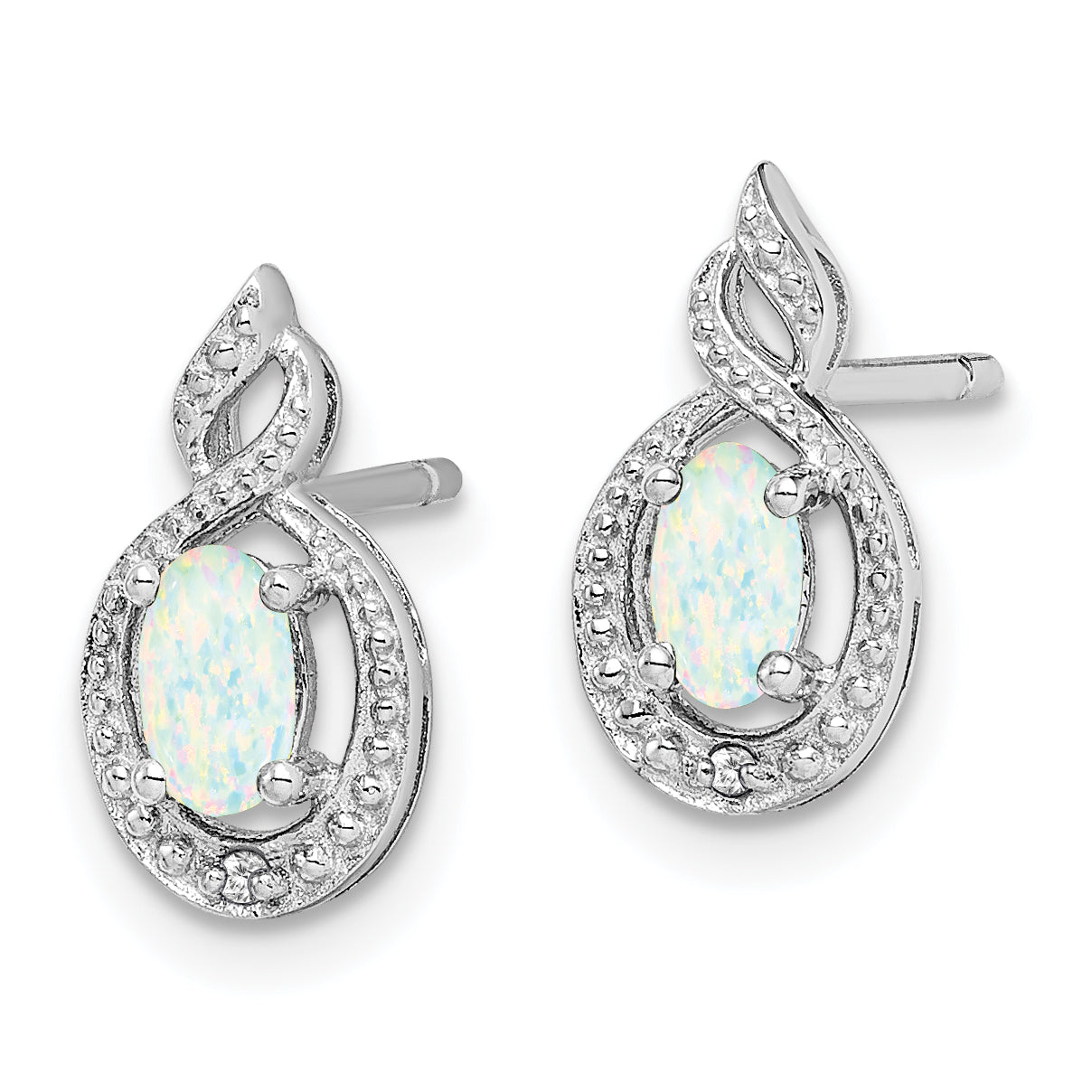 Sterling Silver Rhodium-plated Created Opal & Diam. Earrings Secondary image