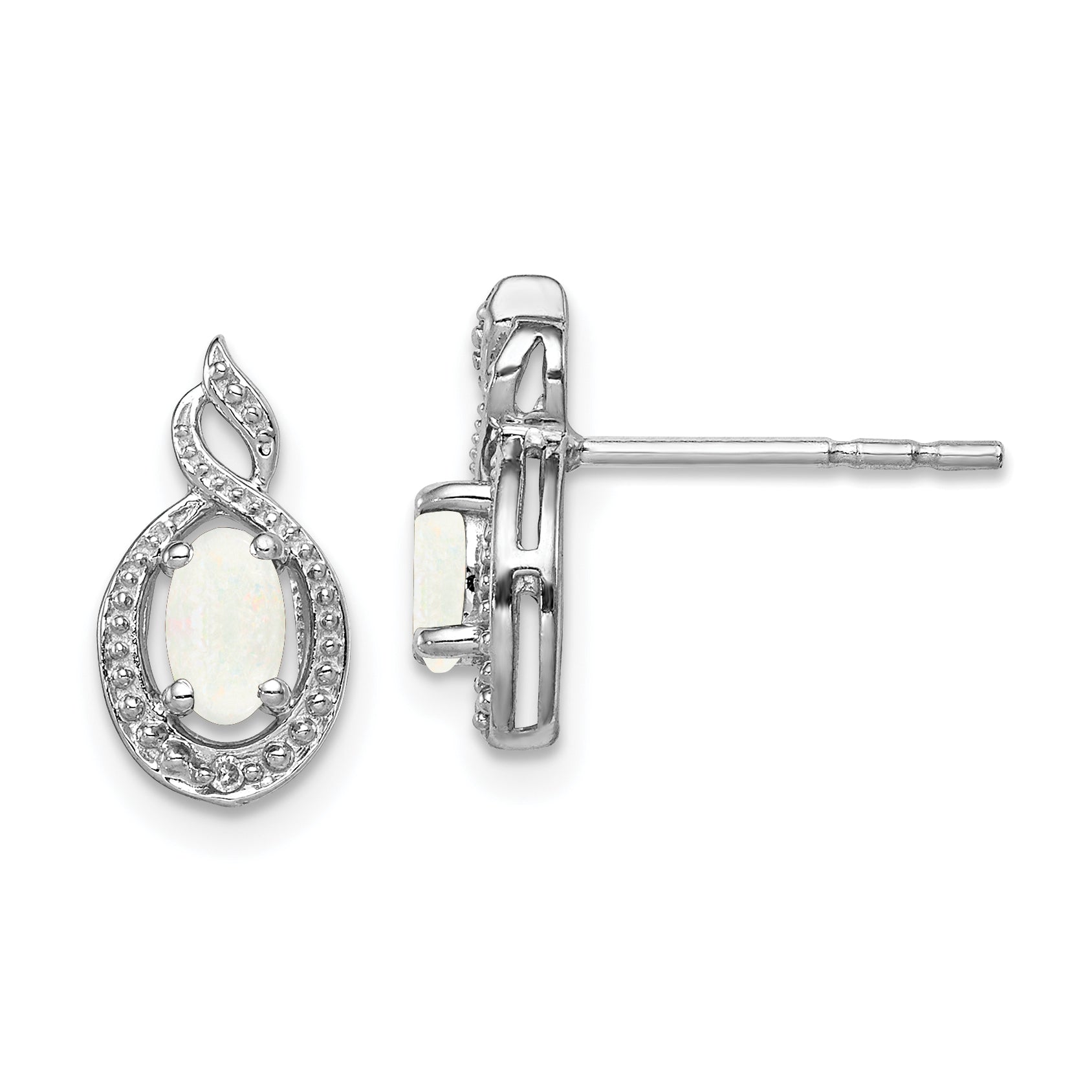 Sterling Silver Rhodium-plated Created Opal & Diam. Earrings Main image
