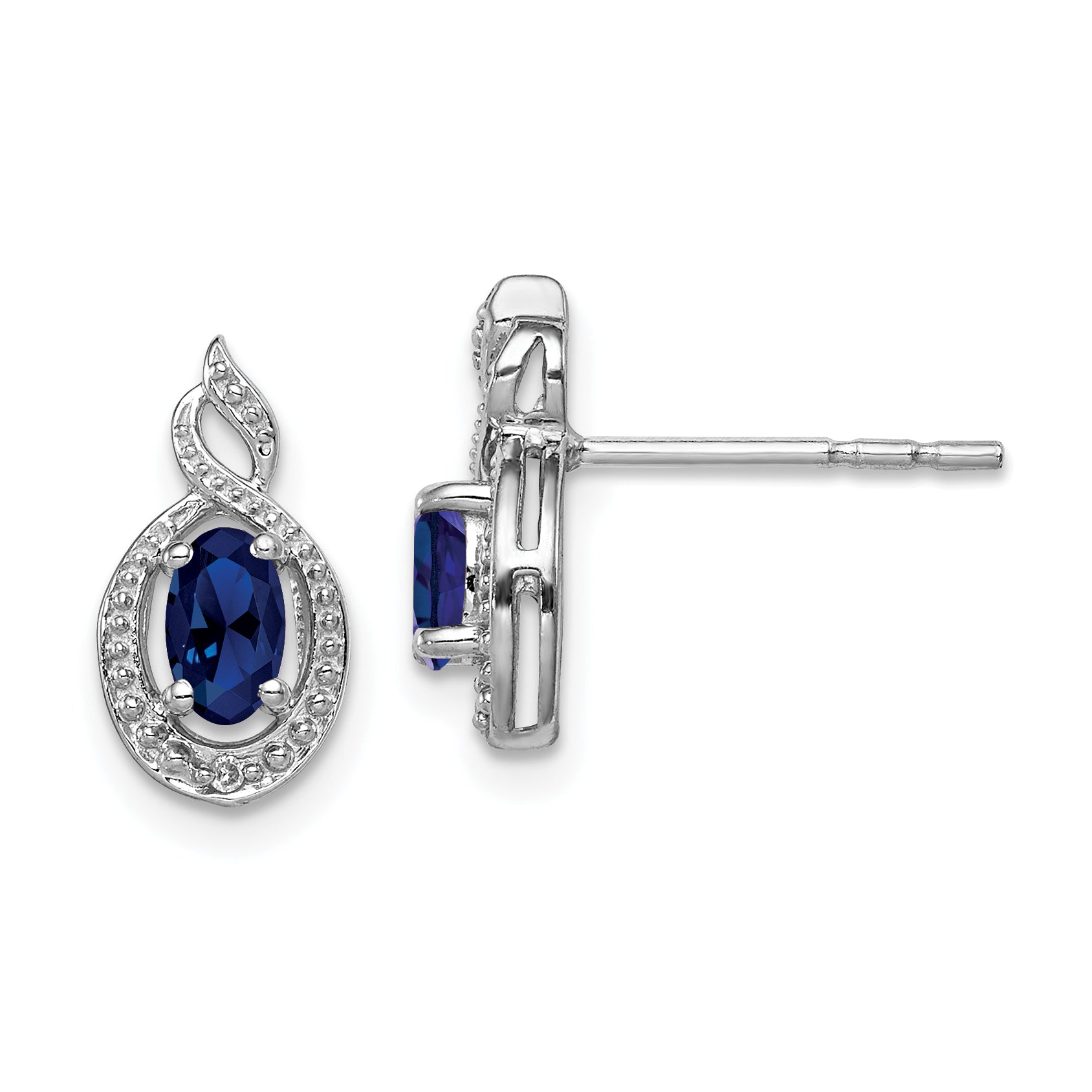 Sterling Silver Rhodium-plated Created Sapphire & Diam. Earrings Main image