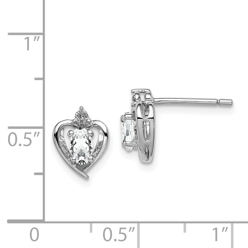 Sterling Silver Rhodium-Plated Oval White Topaz & Diamond Earrings  Prong Set, Elegant Women's Birthstone Style