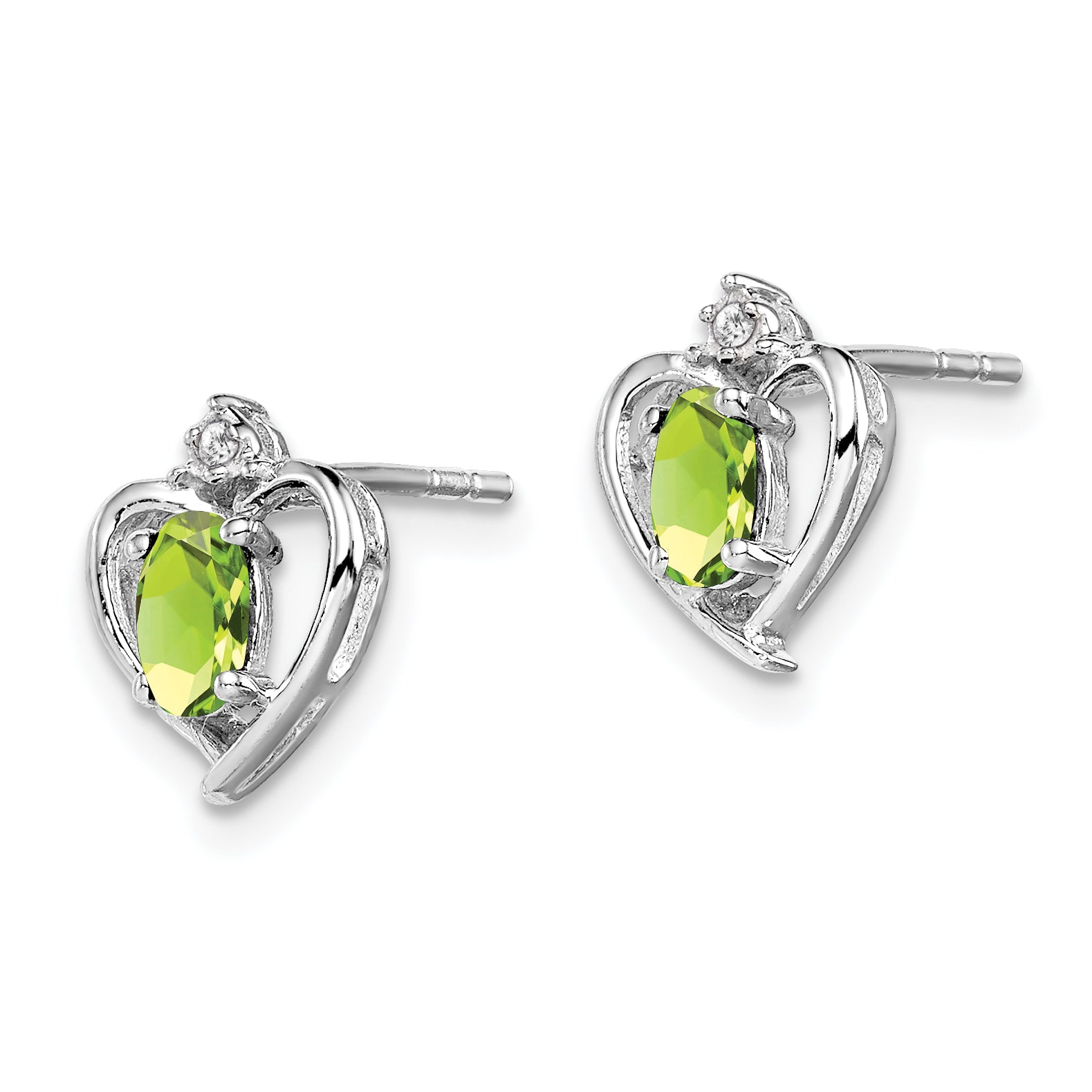 925 Sterling Silver Rhodium-Plated Peridot & Diamond Earrings, August Birthstone Elegance Secondary image