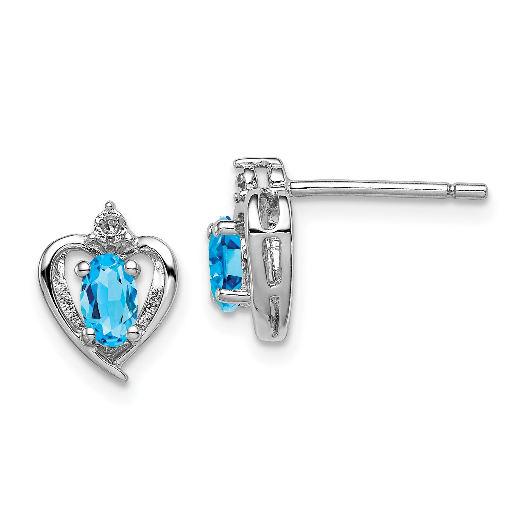 Sterling Silver Rhodium-plated Light Swiss Blue Topaz & Diam. Earrings Main image