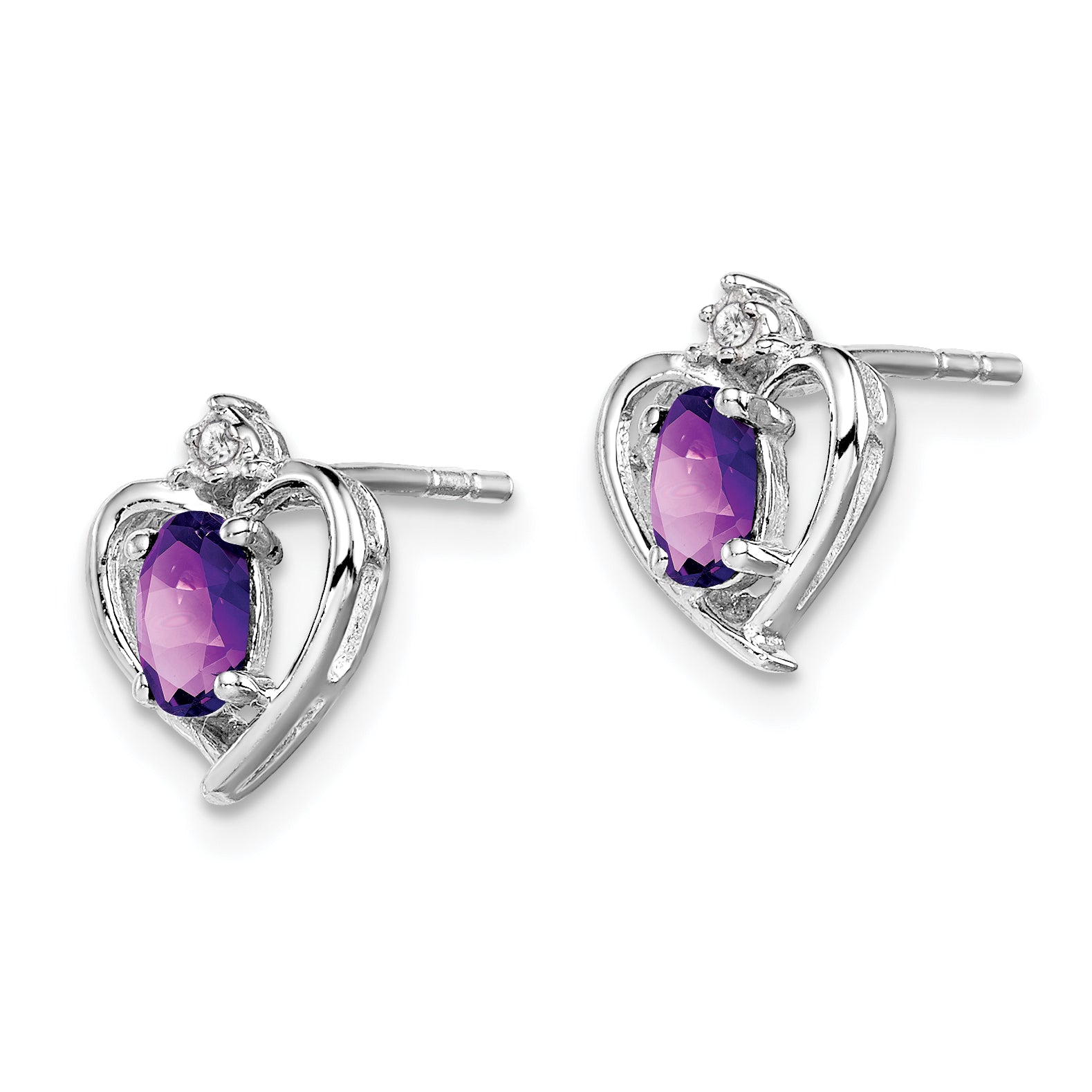 925 Sterling Silver Amethyst & Diamond Earrings in Rhodium-Plated Finish Secondary image
