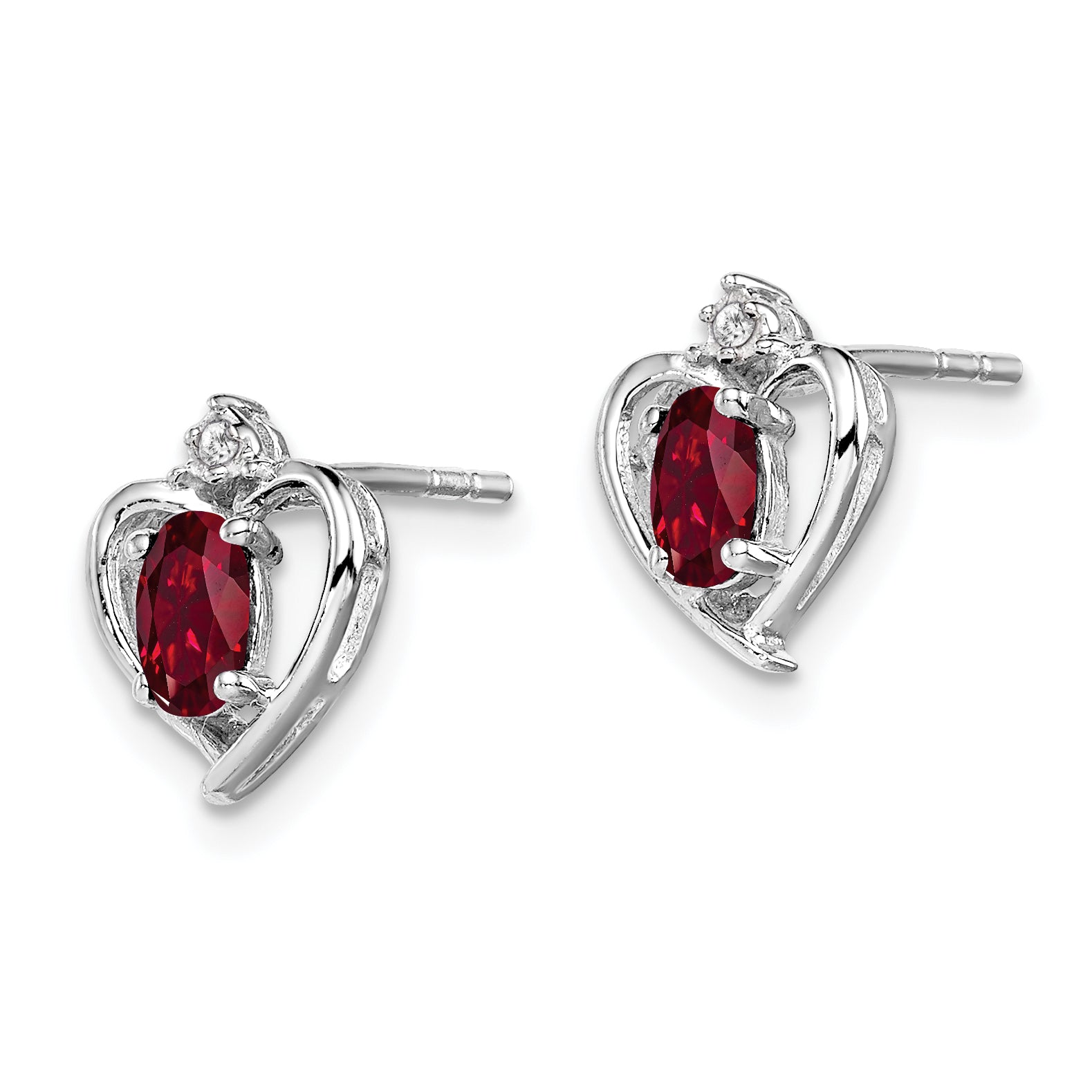 Sterling Silver Rhodium-Plated Ruby & Diamond Button Earrings Elegant Prong Set Secondary image