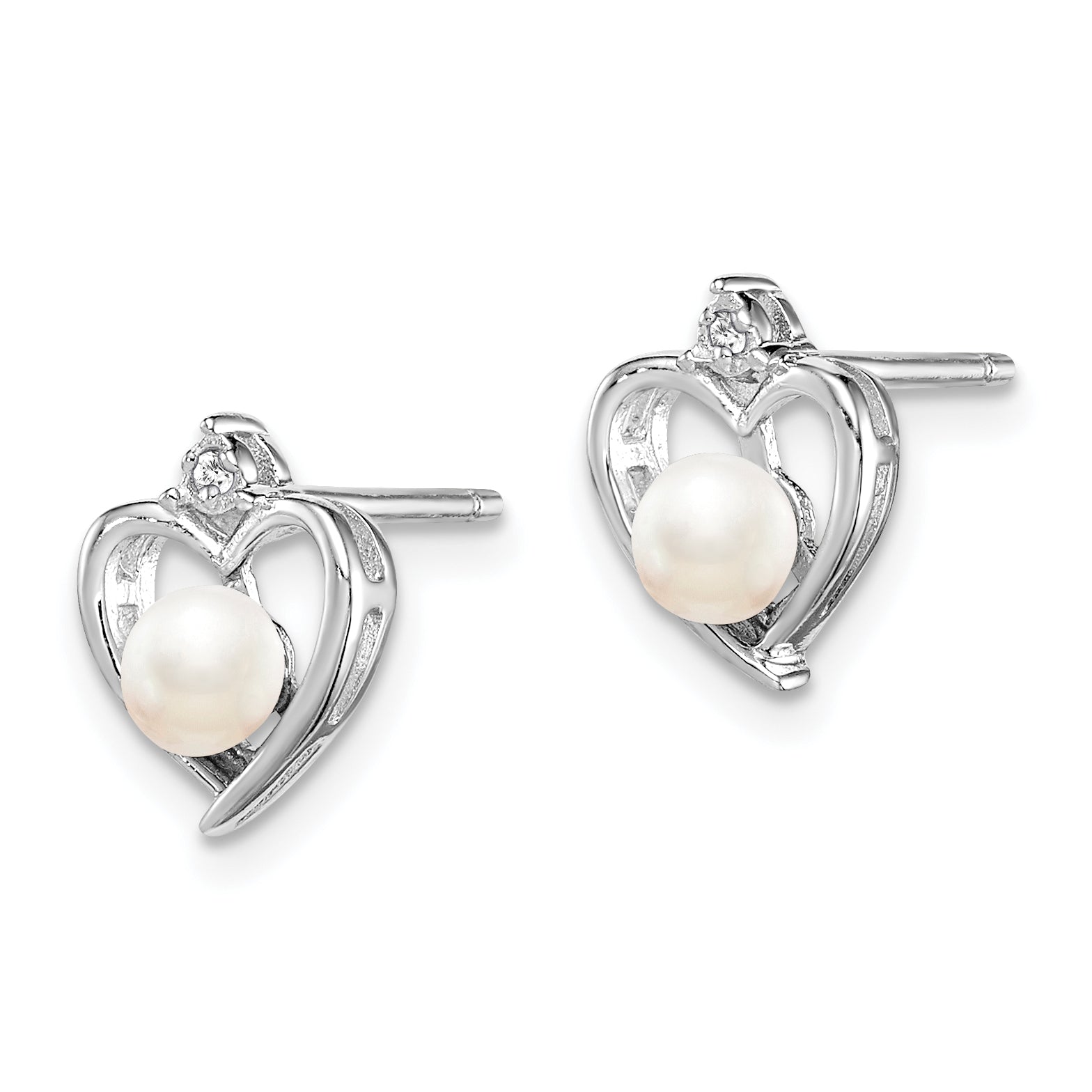 925 Sterling Silver Rhodium-Plated Pearl & Diamond Button Earrings for Women