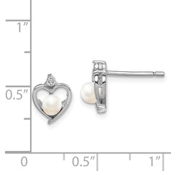 925 Sterling Silver Rhodium-Plated Pearl & Diamond Button Earrings for Women