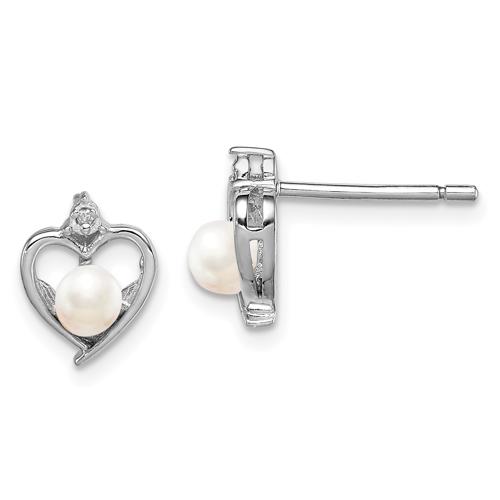 Sterling Silver Rhodium-plated FW Cultured Pearl & Diam. Earrings Main image