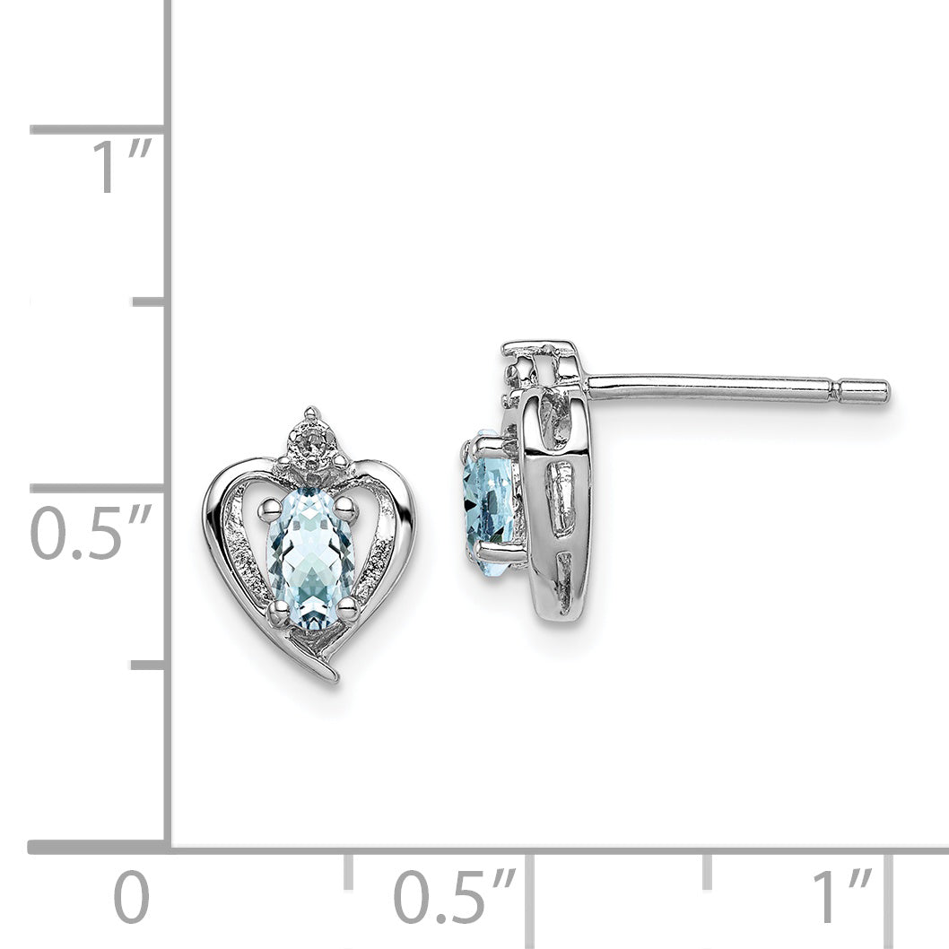 Sterling Silver Rhodium-plated Aquamarine & Diam. Earrings