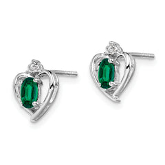 Sterling Silver Rhodium-Plated Emerald & Diamond Earrings  Elegant Birthstone Design