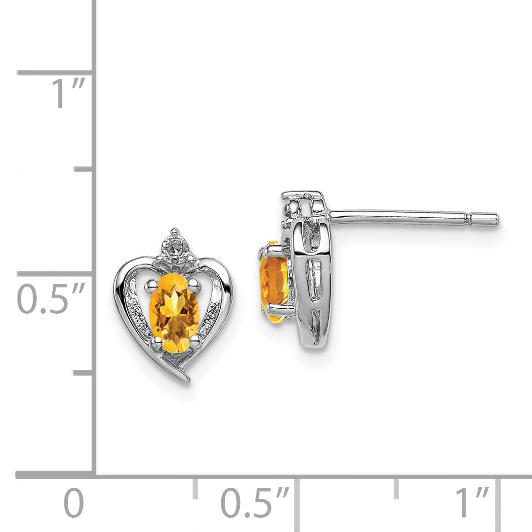 **Sophia Jewelers Sterling Silver Rhodium-Plated Citrine & Diamond Oval Earrings**