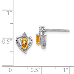 **Sophia Jewelers Sterling Silver Rhodium-Plated Citrine & Diamond Oval Earrings**