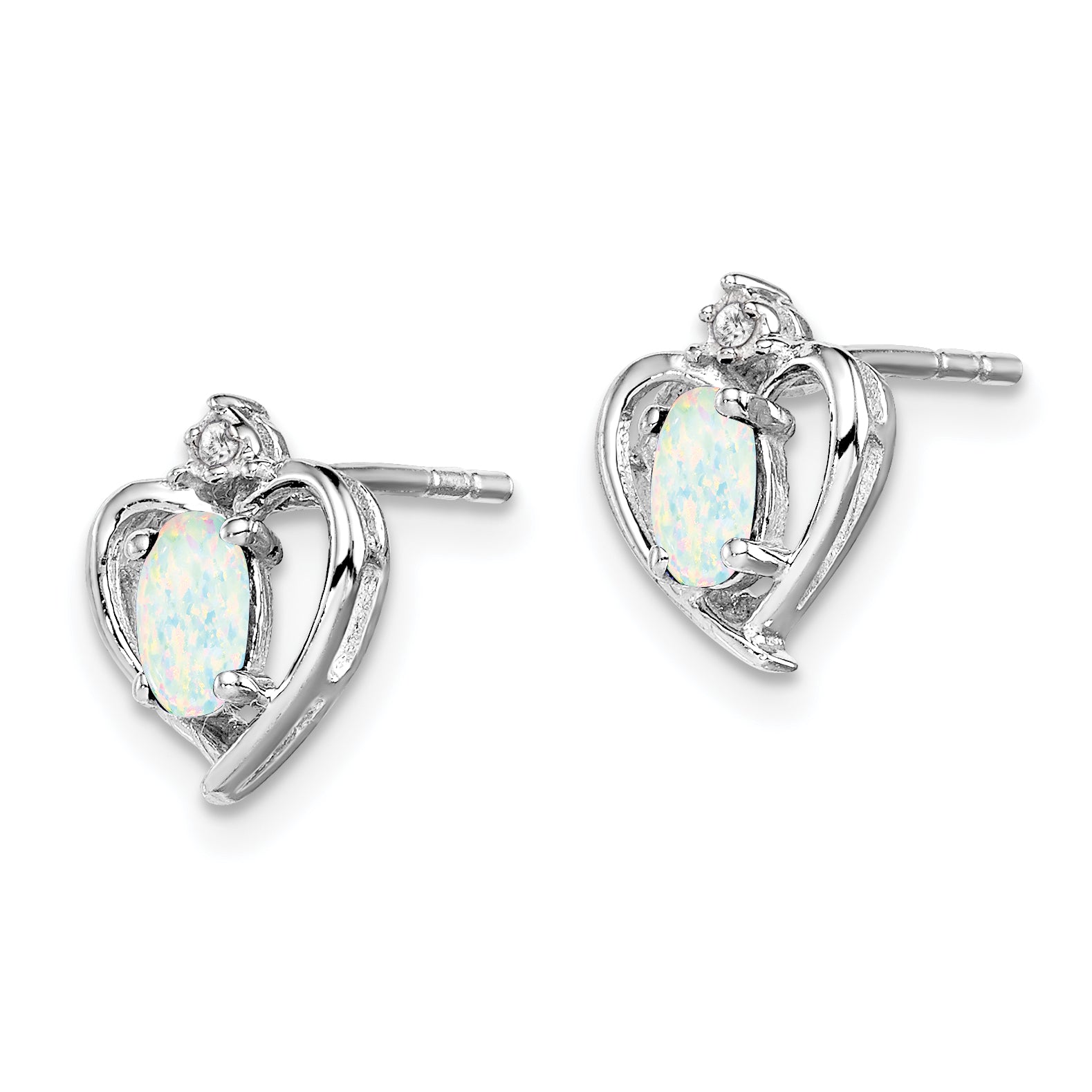 Sterling Silver Rhodium-plated Created Opal & Diam. Earrings