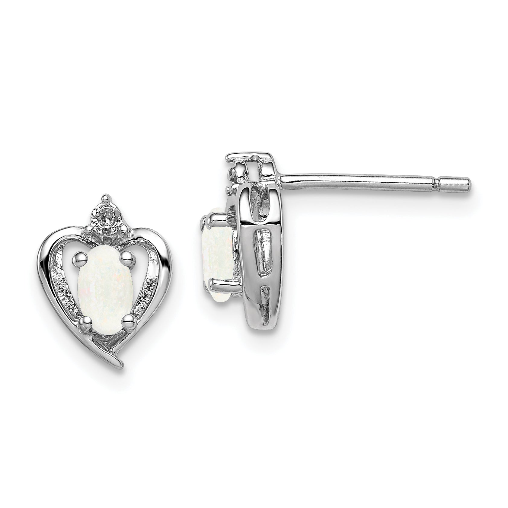 Sterling Silver Rhodium-plated Created Opal & Diam. Earrings Main image