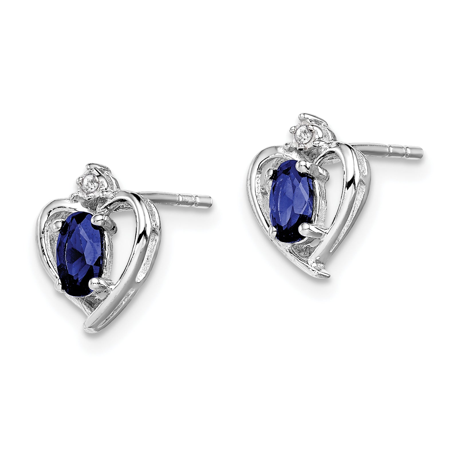 925 Sterling Silver Sapphire & Diamond Earrings with Rhodium-Plated Finish  Elegant Birthstone Design