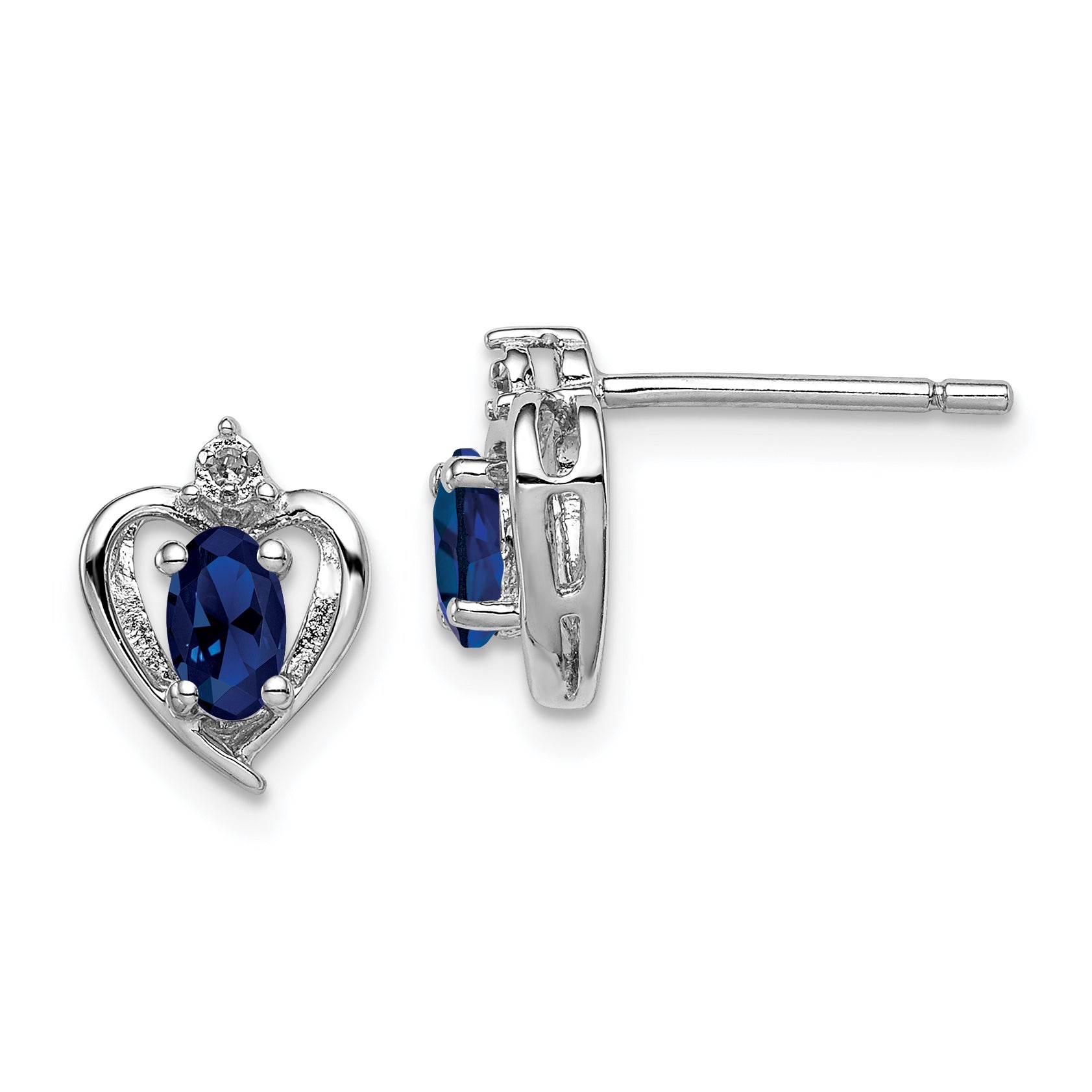 Sterling Silver Rhodium-plated Created Sapphire & Diam. Earrings