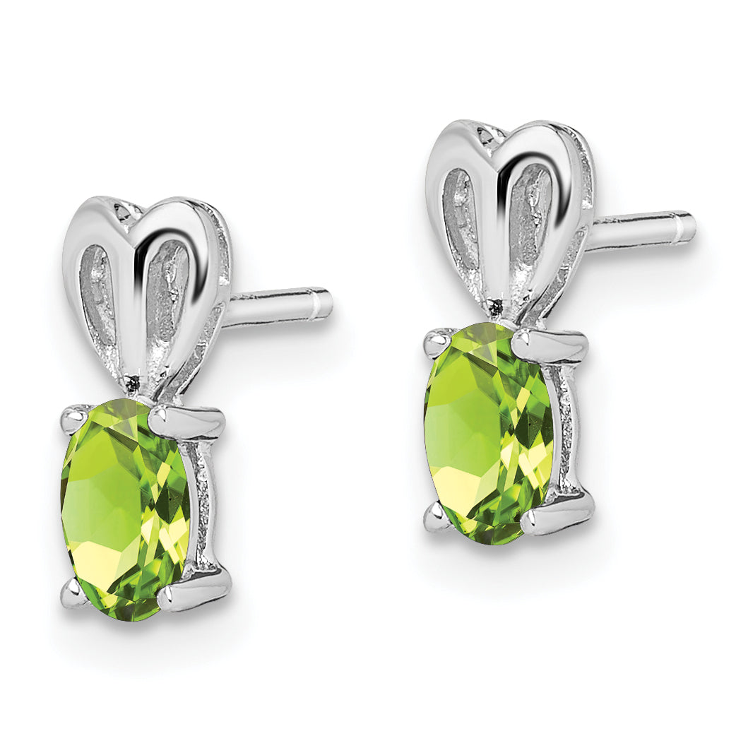 925 Sterling Silver Rhodium-Plated Peridot Earrings Polished Oval Gemstone Design Secondary image