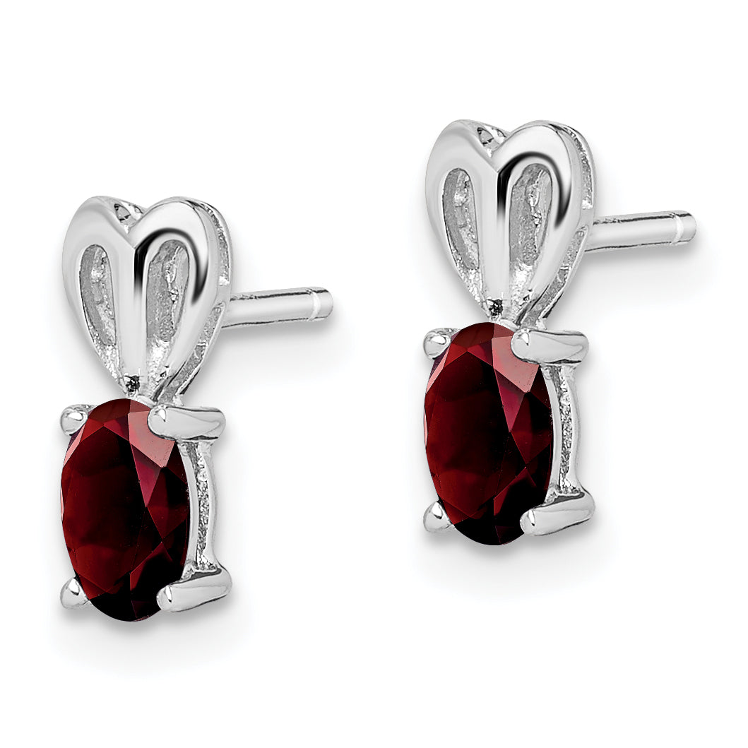 Sterling Silver Rhodium-Plated Garnet Earrings with Polished Finish Secondary image
