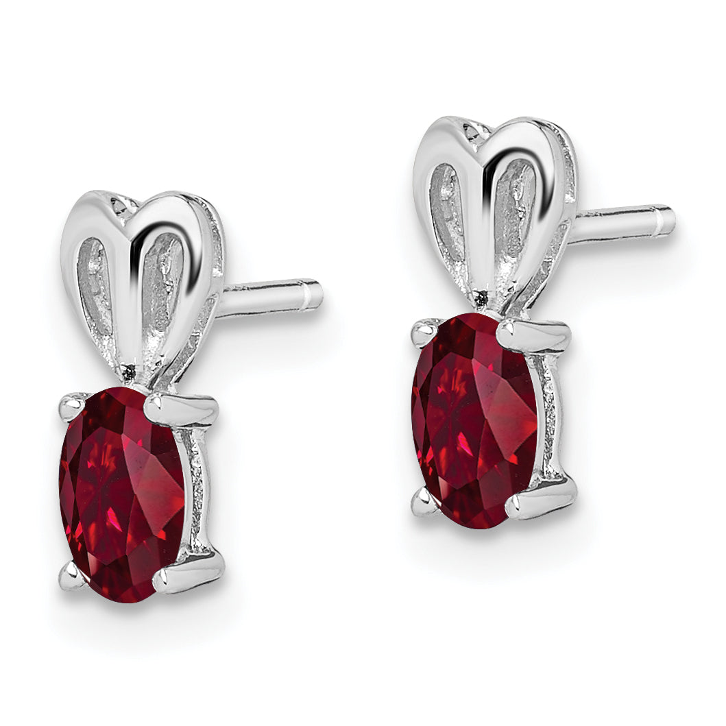 Sterling Silver Rhodium-Plated Created Ruby Earrings with Polished Oval Stones Secondary image