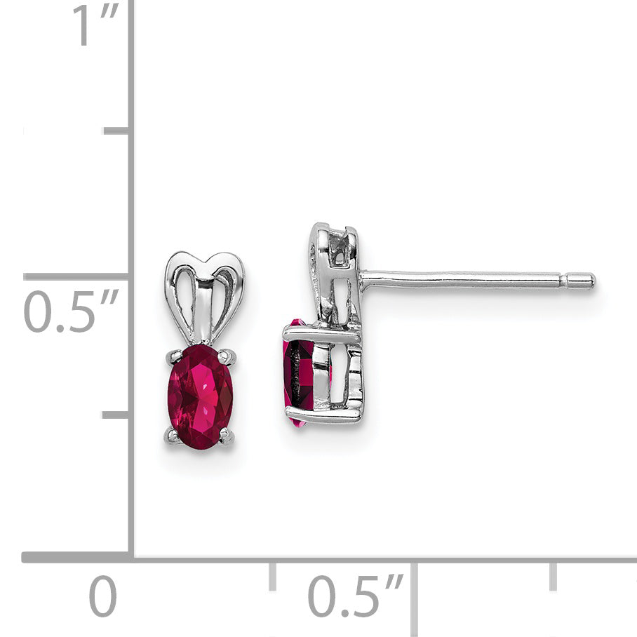 Sterling Silver Rhodium-Plated Created Ruby Earrings with Polished Oval Stones