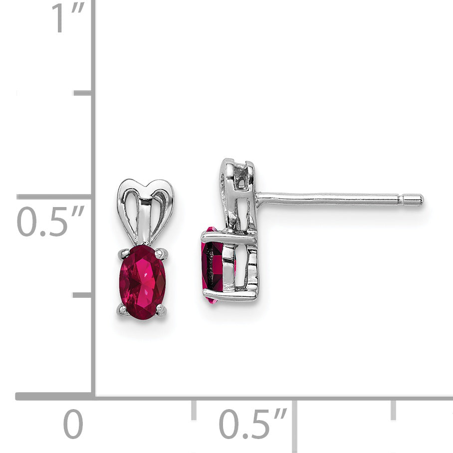 Sterling Silver Rhodium-plated Created Ruby Earrings