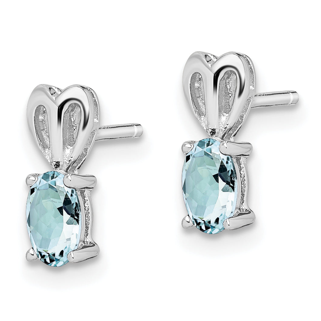 Sophia Jewelers Sterling Silver Rhodium-Plated Aquamarine Earrings  Polished Oval Cut Secondary image