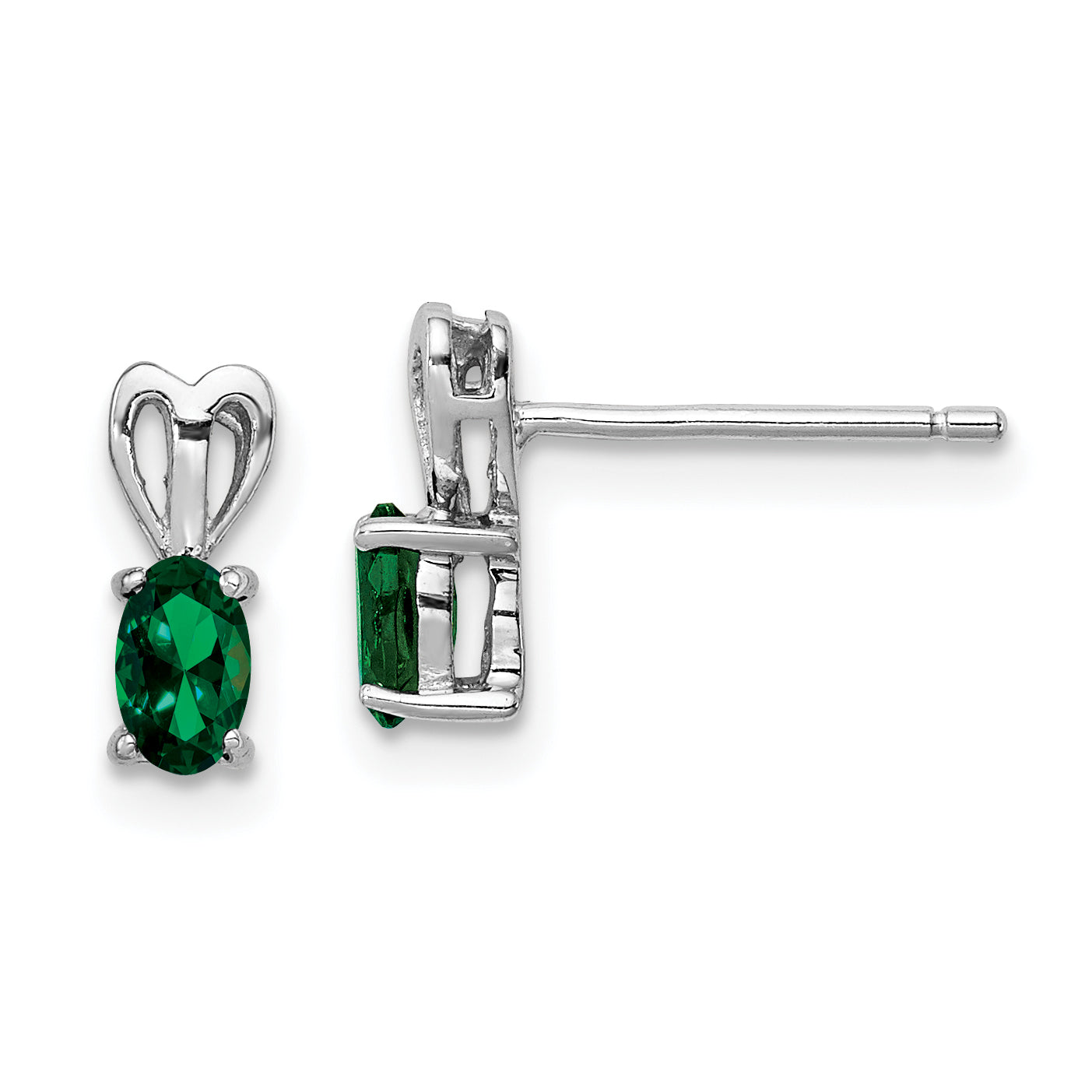 Sterling Silver Rhodium-plated Created Emerald Earrings Main image