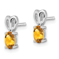 925 Sterling Silver Rhodium-Plated Citrine Earrings with Oval Prong Set Stones