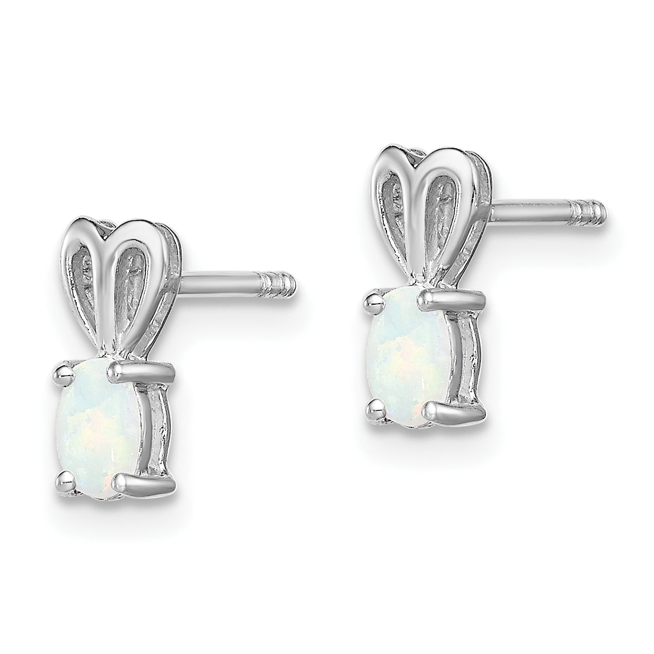 925 Sterling Silver Rhodium-Plated Created Opal Earrings, Polished Oval Birthstone Design Secondary image