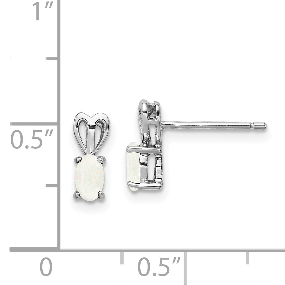925 Sterling Silver Rhodium-Plated Created Opal Earrings, Polished Oval Birthstone Design