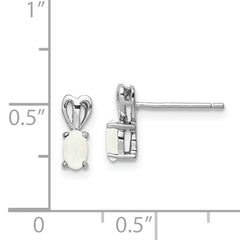 925 Sterling Silver Rhodium-Plated Created Opal Earrings, Polished Oval Birthstone Design