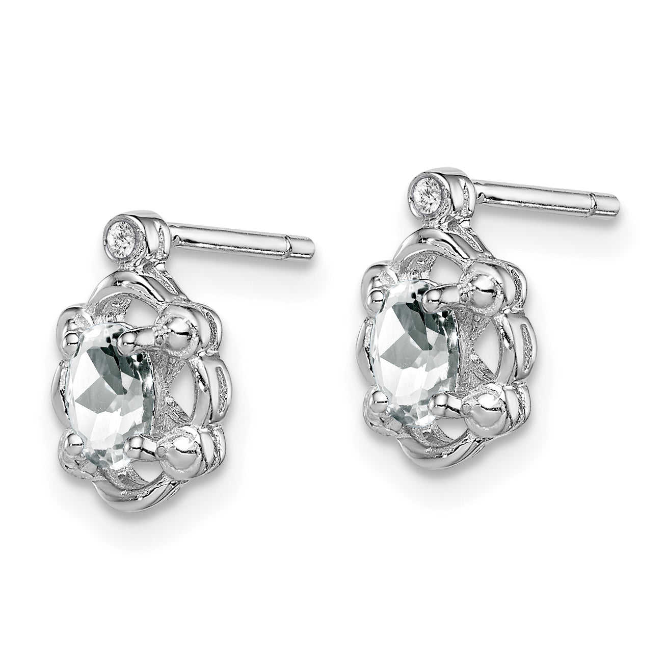 Sterling Silver 925 White Topaz & Diamond Earrings with Rhodium Finish Elegant Oval Design Secondary image