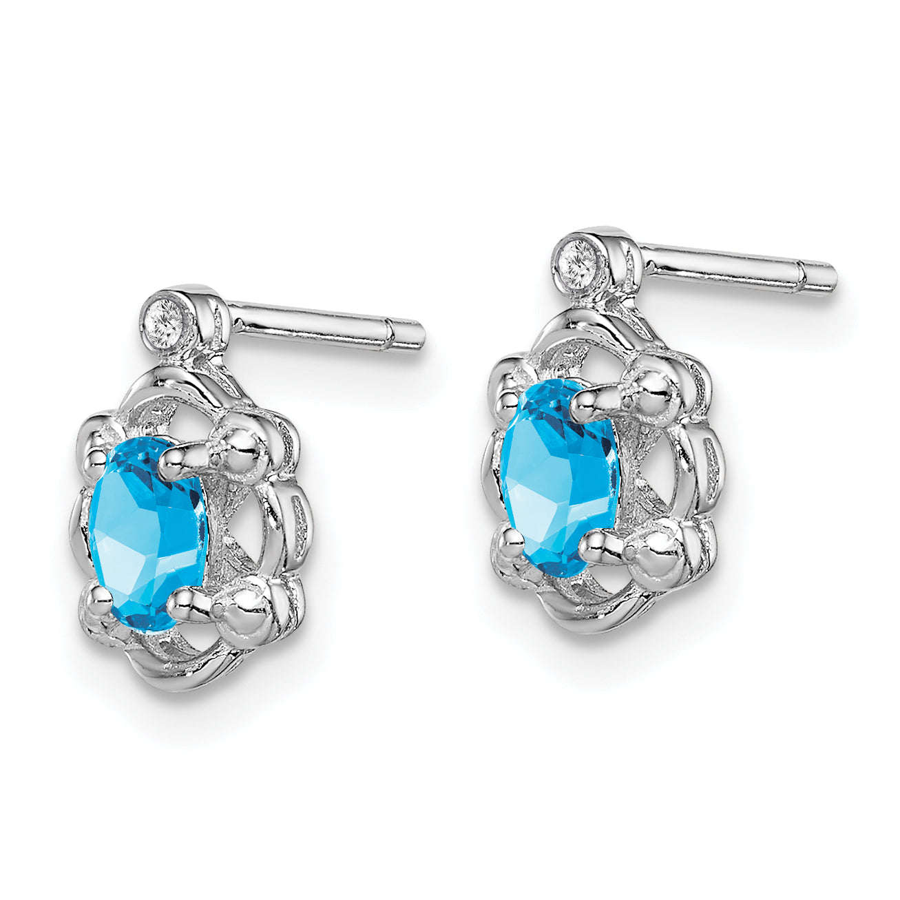 Sterling Silver Rhodium-Plated Swiss Blue Topaz & Diamond Earrings Polished Secondary image