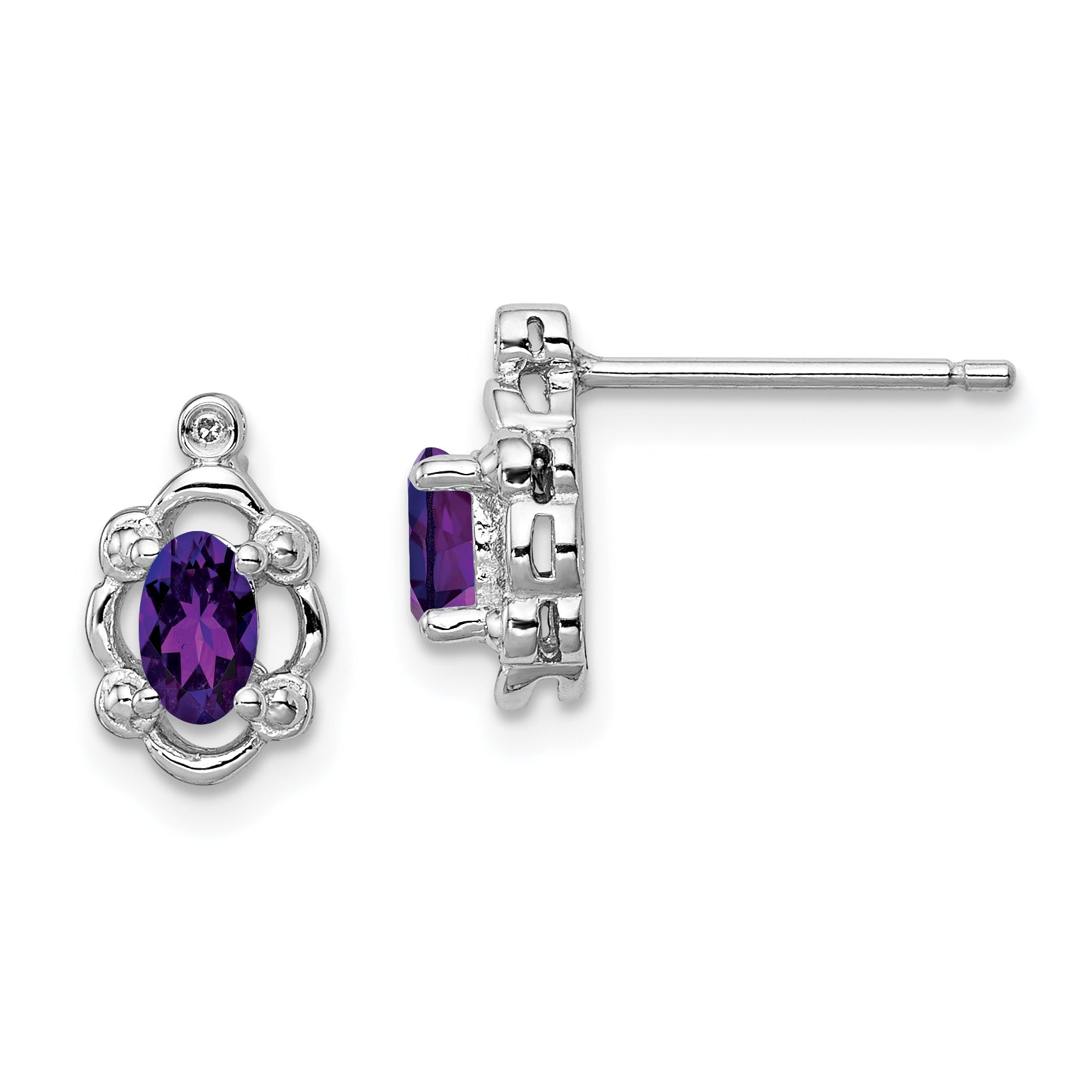 Sterling Silver Rhodium-plated Amethyst & Diam. Earrings Main image