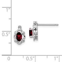 Sterling Silver Rhodium-Plated Garnet & Diamond Button Earrings  Elegant Birthstone Design
