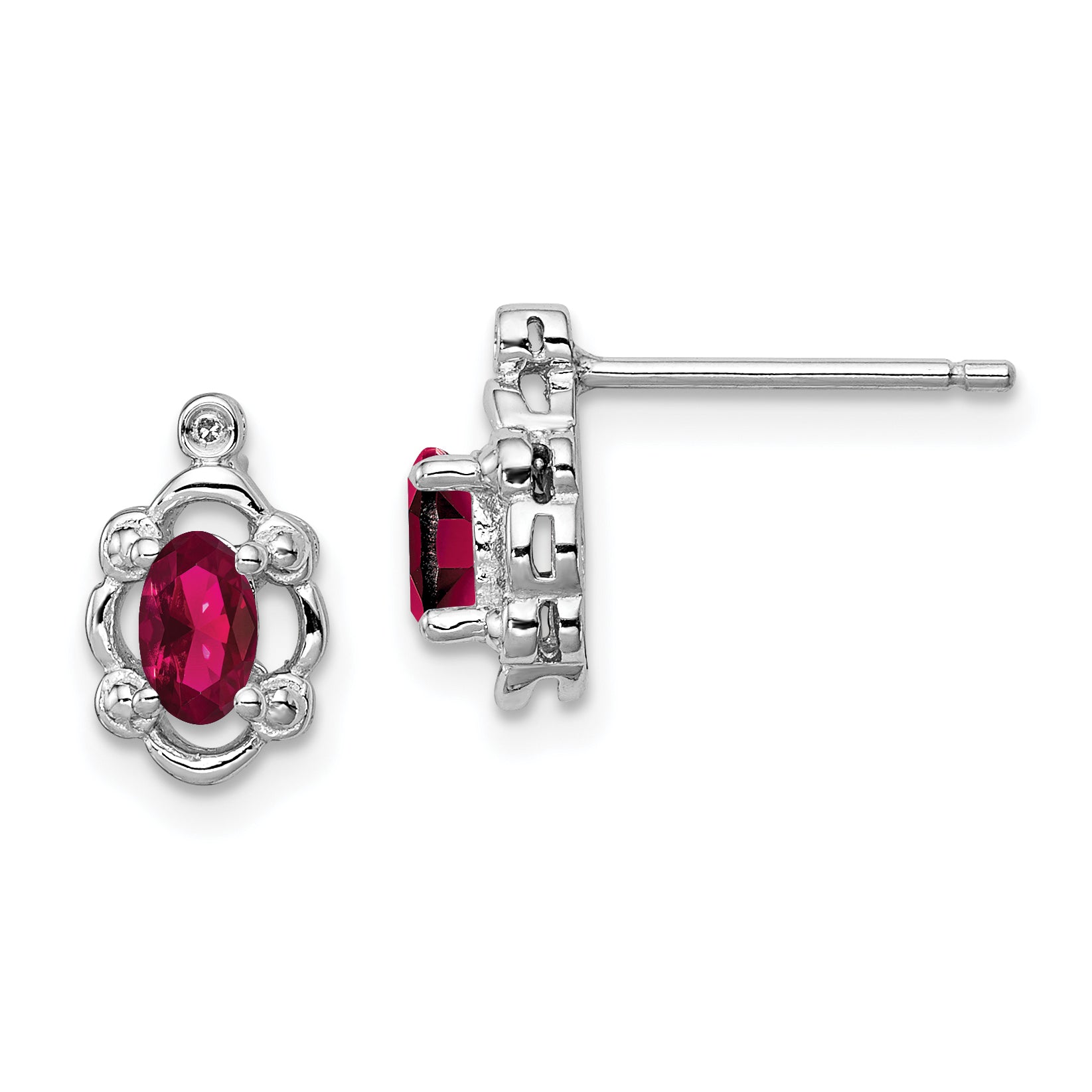 Sterling Silver Rhodium-plated Created Ruby & Diam. Earrings Main image