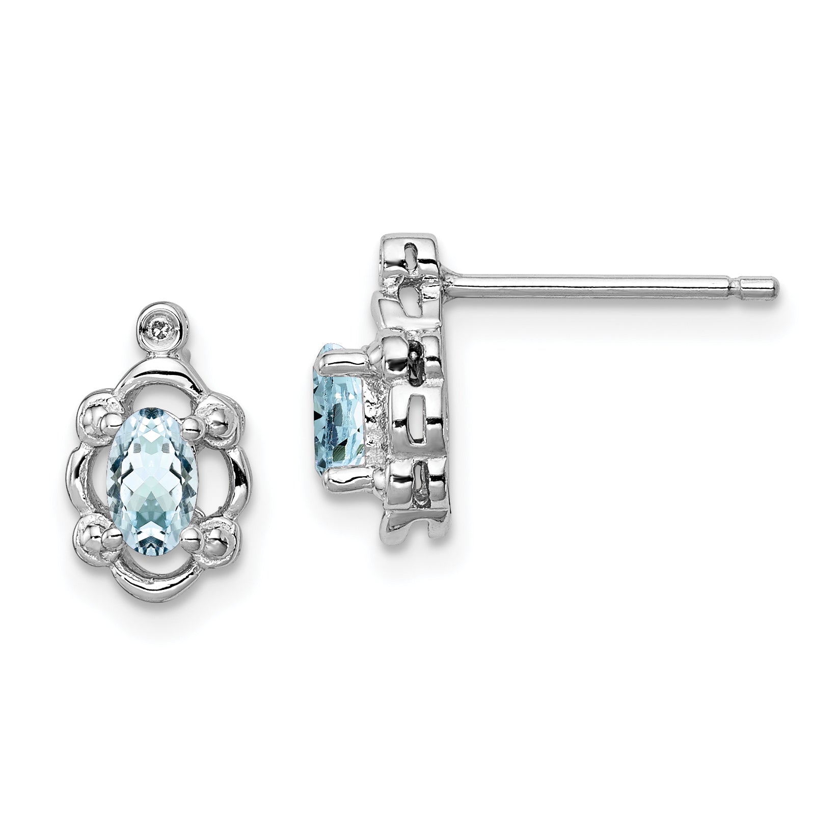 Sterling Silver Rhodium-plated Aquamarine & Diam. Earrings Main image