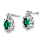 Sophia Jewelers Rhodium-Plated Sterling Silver Emerald & Diamond Earrings  Polished Oval Gem