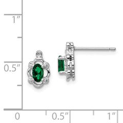 Sophia Jewelers Rhodium-Plated Sterling Silver Emerald & Diamond Earrings  Polished Oval Gem